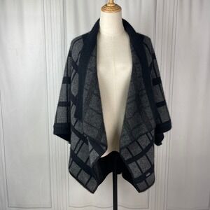 Koru - Merino Wool/Possum/Silk‎ - Knit Shrug/Cape - Plaid - Black/Gray - OS